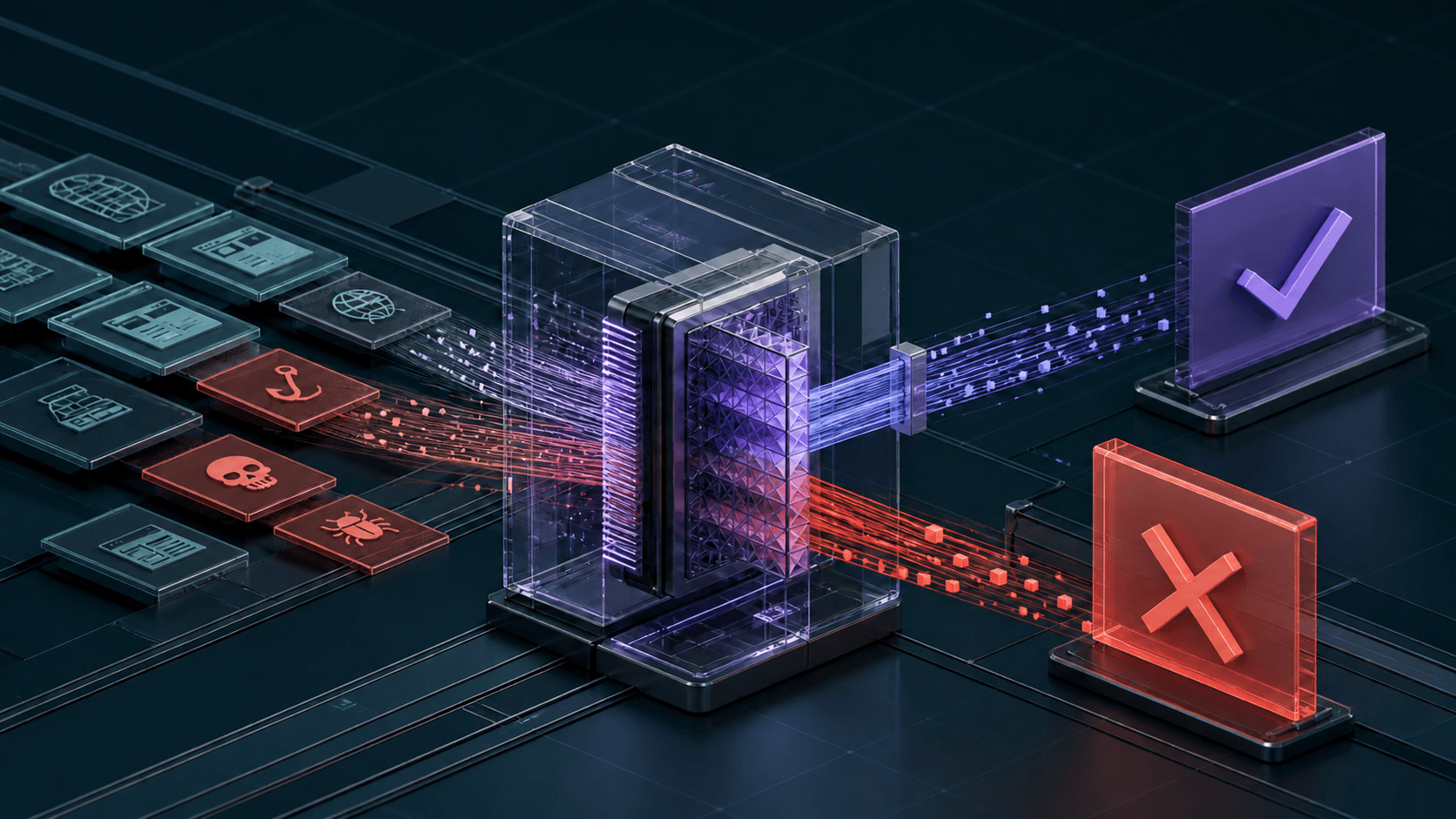 A local filtering gateway routes clean website traffic through and blocks dangerous destinations.
