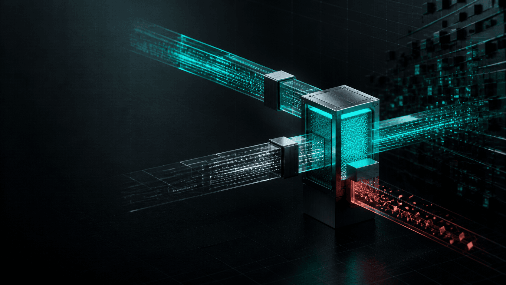 Two internet traffic paths converging at a local filtering core.